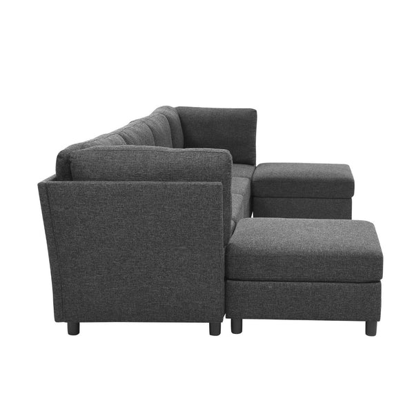 English Elm Modern Configurable Sectional Sofa Foil Fabric Low Profile Living Room Seating Dark Grey W5568S00050