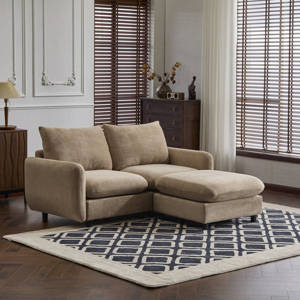 English Elm Christopher Knight Home® - 69 Modular 3-Piece L-Shaped Sectional Sofa with Ottoman — Eucalyptus Frame, Durable Springs, Customizable Layout Camel N773IS00002N