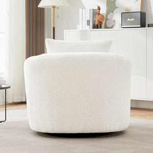 English Elm 360° Swivel Chair with Boucle Upholstery, Deep Pocket-Spring Seat, Ergonomic Curved Arms & Minimalist Design for Living Room Comfort Beige N719P288552A