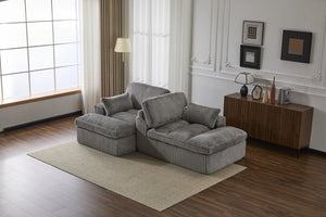 English Elm Double Corduroy Chaise Lounge Sofa Bed - Oversized Modular Sleeper, Deep Seat Comfort & Support Grey W3723S00008