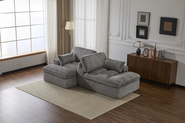 English Elm Double Corduroy Chaise Lounge Sofa Bed - Oversized Modular Sleeper, Deep Seat Comfort & Support Grey W3723S00008
