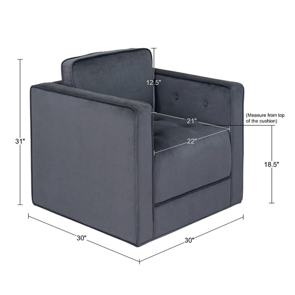 JLA Home Martha Stewart - 360 Plush Upholstered Swivel Chair by Martha Stewart — Soft Gray Tufted Arms, Welt Trim, Smooth 360° Rotation, Cozy Lounge Statement MT103-1188