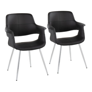 English Elm Vintage Glamour Art Deco Chair Set Of 2 In Chrome Metal & Black Faux Leather For Chic Interiors B202P223669-GIGA