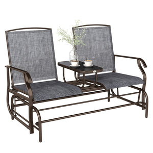English Elm Outdoor Steel Glider Swing Set with Mesh Seating and Tempered Glass Coffee Table T3971P384114