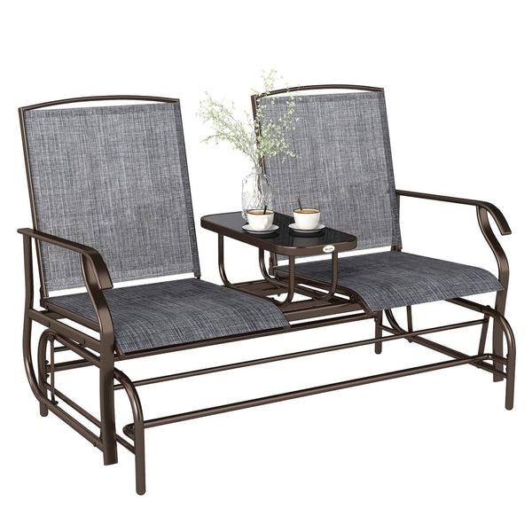 English Elm Outdoor Steel Glider Swing Set with Mesh Seating and Tempered Glass Coffee Table T3971P384114