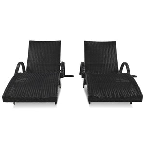 English Elm K&K 80" Outdoor Wicker Chaise Lounge Set of 2 with 2000H UV Wicker, Pull-Out Side Table, 4-Position Recliner Black WF321204AAB
