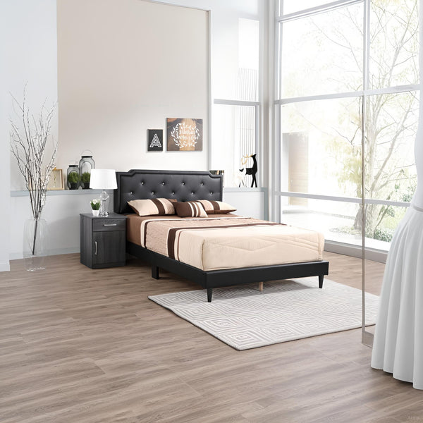 English Elm Elegant Tufted Queen Bed Frame with Adjustable Headboard, Support Slats & Durable Legs for Comfort and Style Black 5.5 L x 22.5 W x 65.5 H B078118231