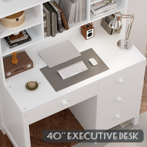 English Elm Vintage 40'' Home Executive Desk Set with Upholstered Chair and Built-In Bookshelf for Stylish Productivity White 44 L x 23 W x 13.5 H N733P272894K