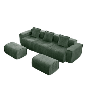 English Elm Streamlined Velvet U-shape Modular Sectional Sofa with Ottomans French Piping Cloud Foam Green W3041S00367