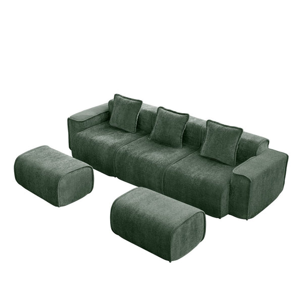 English Elm Streamlined Velvet U-shape Modular Sectional Sofa with Ottomans French Piping Cloud Foam Green W3041S00367
