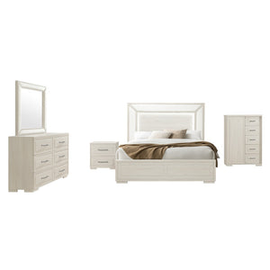 English Elm Ciara Beige Tall Storage Chest with Matte Black Handles for Modern Bedroom Decor B201P499229