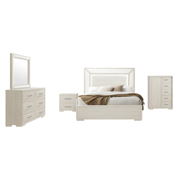 English Elm Ciara Beige Tall Storage Chest with Matte Black Handles for Modern Bedroom Decor B201P499229