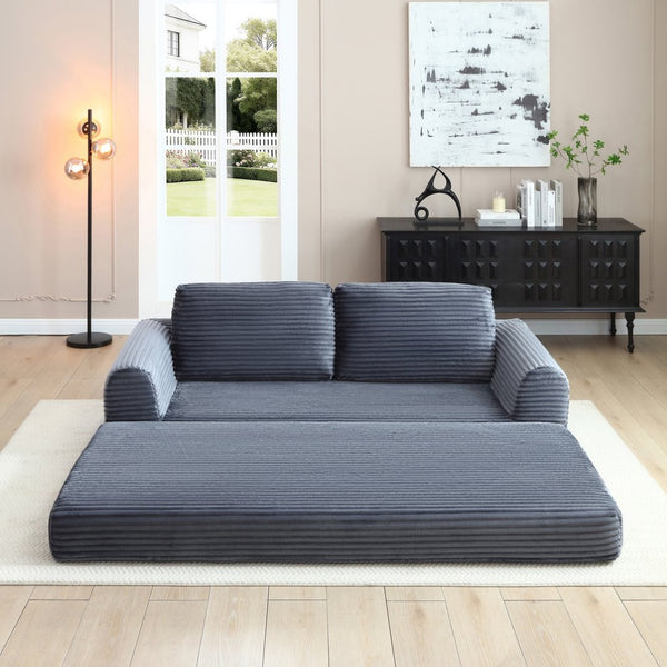 English Elm 2-in-1 Corduroy Futon Sofa Sleeper with Foam Fill and Modular Floor Profile Grey W1117P417293