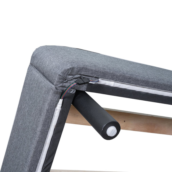 English Elm Queen Upholstered Platform Bed with LED Lights, U-Shaped Headboard, Linen Fabric, Sturdy Metal Legs Gray SF000151AAE