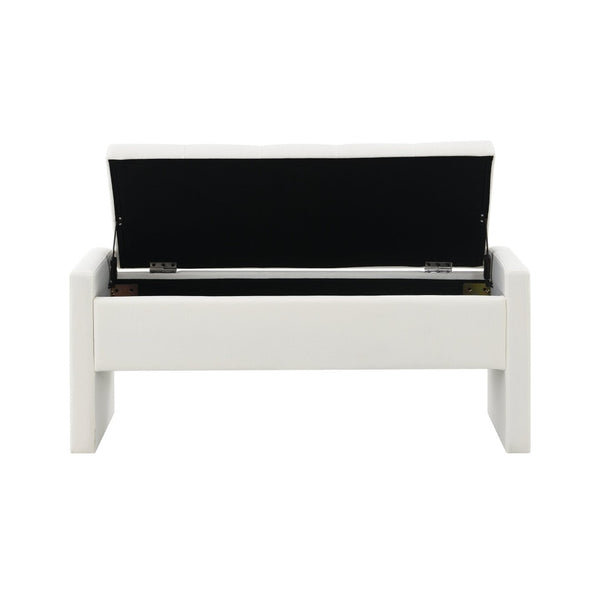 English Elm Modern Linen Upholstered Storage Bench Tufted Seat Organizer for Bedroom Entryway Beige W2671P429582