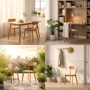 English Elm Solid Natural Wood Mid-century Dining Chairs Curved Back Upholstered Seat Set of 2 W3204P429362