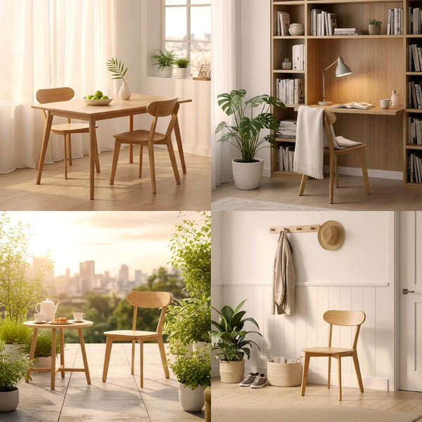 English Elm Solid Natural Wood Mid-century Dining Chairs Curved Back Upholstered Seat Set of 2 W3204P429362