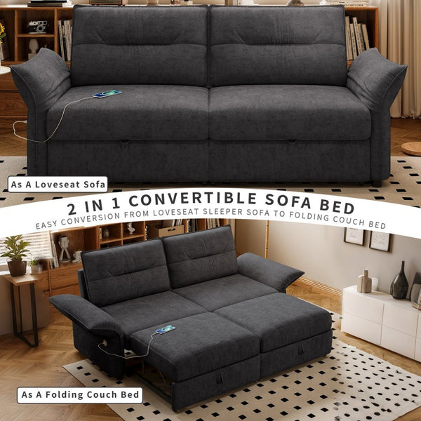 English Elm This Fleece Convertible Sleeper Sofa Unfolds Into a Full Bed for Guest Rooms Grey W3820S00040