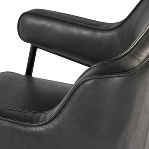 Sunpan Derome Contemporary Dining Armchair - Stylish Faux Leather, Sculpted Design with Black Steel Legs Bravo Portabella