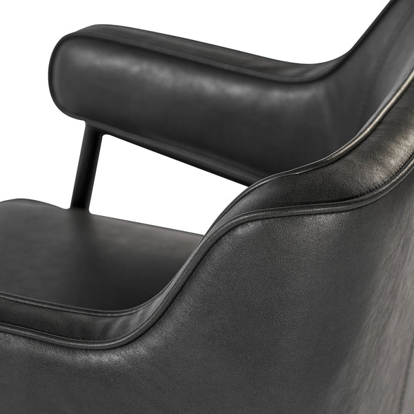 Sunpan Derome Contemporary Dining Armchair - Stylish Faux Leather, Sculpted Design with Black Steel Legs Bravo Portabella