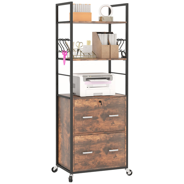English Elm Vinsetto Rustic Brown 2-Drawer Mobile File Cabinet with Lock, Hanging Bars, Shelves & Wheels W2225P173973