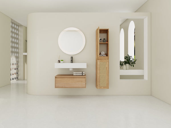 English Elm 30 Inch Wall-Mounted Bathroom Vanity With Resin Sink & Soft Close Drawers - Modern Storage Solution W999S00354