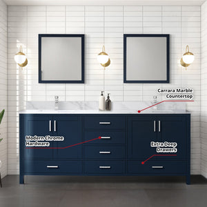 English Elm Navy Double Bath Vanity 80" W x 22" D with Carrara Marble Top, Chrome Faucet Set, 30" Mirrors, Durable Surface B2731S01060