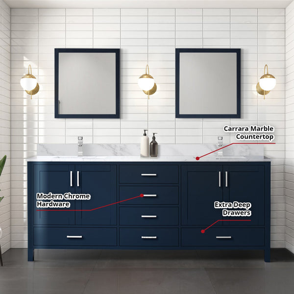 English Elm Navy Double Bath Vanity 80" W x 22" D with Carrara Marble Top, Chrome Faucet Set, 30" Mirrors, Durable Surface B2731S01060