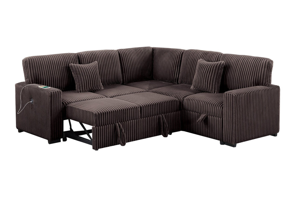 English Elm Modern Corduroy Sectional Sofa with Storage Pull Out Bed and Usb Charging Port B011S02172