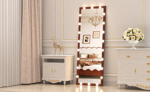 English Elm Hollywood Full Length LED Mirror with 22 Bulbs, 3 Color & Brightness Modes, Walnut Frame, Touch Control W708P297645