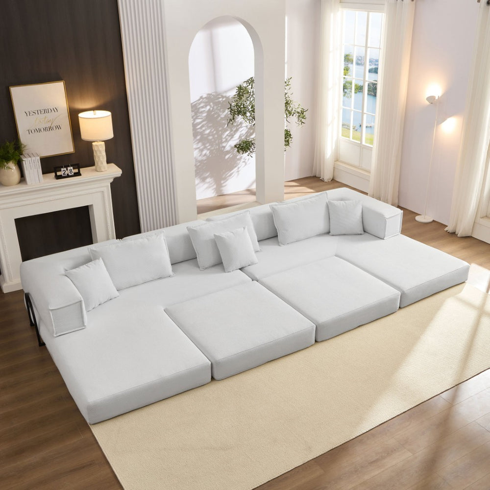English Elm Oversized Corduroy Modular Sectional Sofa Low Profile Floor Lounge with Six Pillows W1885S00040