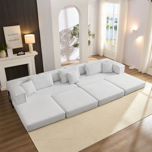 English Elm Oversized Corduroy Modular Sectional Sofa Low Profile Floor Lounge with Six Pillows W1885S00040