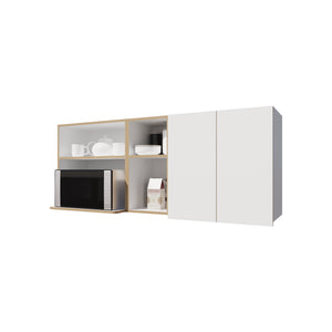 English Elm Wall-Mounted Kitchen Cabinet with Microwave Nook, Open Shelves & Double-Door Storage in Oak/White – Space-Saving Design B128P287520