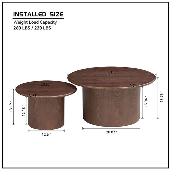English Elm Coffee Table Nesting Set Round Mdf Pair Walnut Finish for Modern Living Rooms W876S00337
