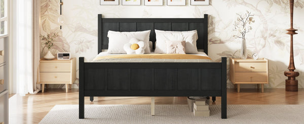 English Elm Twin Platform Bed Vertical Slat Headboard Farmhouse Shaker Wood Grain Finish Bedroom Black N733P422479E