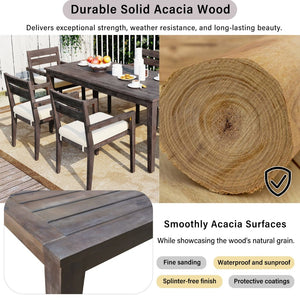 English Elm U_style Solid Acacia Wood Patio Dining Set Six Stackable Chairs Cushions Modern Outdoor Gray WY000459AAE
