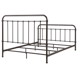 English Elm Olaleye Dark Bronze Queen Metal Spindle Panel Bed with Vintage Charm, Slatted Airflow & Six-Leg Stability B062P331061