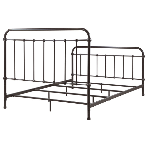 English Elm Olaleye Dark Bronze Queen Metal Spindle Panel Bed with Vintage Charm, Slatted Airflow & Six-Leg Stability B062P331061