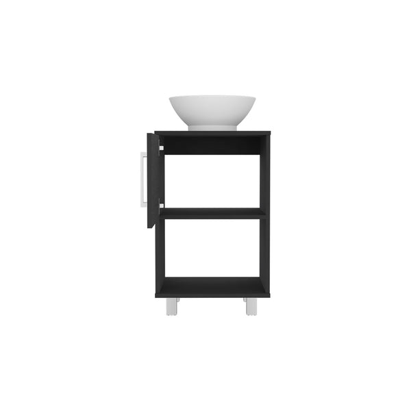 English Elm Single Bathroom Vanity with Sink and Shelf, Engineered Wood Cabinet, One Door, Modern Design, FSC Compliant Black 18 L x 18 W x 6 H B097S00104