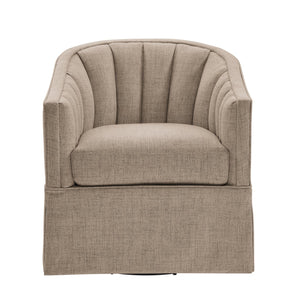 English Elm Solitude Skirted Swivel Accent Chair with Channel Tufting, Durable Polyester, 360° Metal Swivel, Plush Coil Seat Stone Gray B050P390593