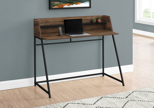 English Elm Computer Desk - Stylish Home Office Workstation With Storage Hutch, Brown Laminate & Black Metal Base B2710P219834