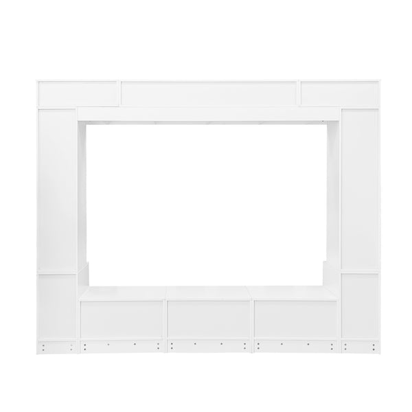 English Elm VIBE Luxury 98.4" Wall Unit Entertainment Center with Bookshelves, Tempered Glass Cabinets & Shelves White SJ000150AAK