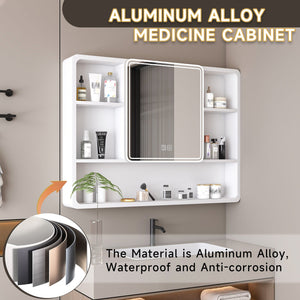 English Elm Aluminium Smart Medicine Cabinet Mirror 35x32 Inch with Defogger, Adjustable LED Lighting & Storage White W2700P269439