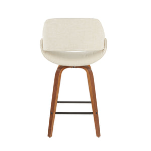 English Elm Fabrico Mid-Century Counter Stool Set of 2 — Walnut Swivel Legs, Padded Contoured Seat & Square Footrest Cream B202S00245