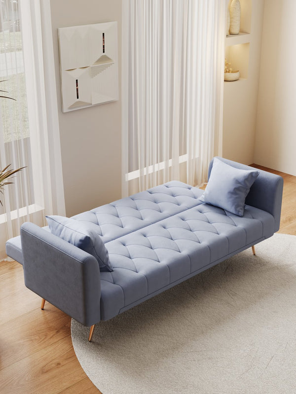 English Elm 71-inch Convertible Loveseat Sofa Velvet Green Pink Beige Blue Gray with Golden Legs, 600LB Capacity, Mid-Century Chic W1658127032