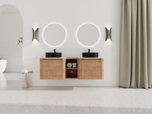 English Elm 60'' Wall-Mounted Bathroom Vanity With Elegant Ceramic Art Sink & Soft-Close Door For Modern Spaces W999S00411