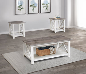 English Elm White 3-Piece Cocktail Table Set – Modern Rectangular Coffee Table + 2 Square End Tables, Sleek Living Room Furniture 47.5" x 23.9" x 18" B011P244337