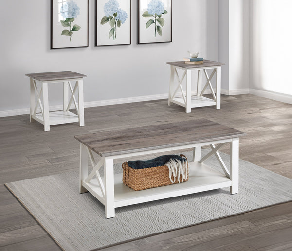 English Elm White 3-Piece Cocktail Table Set – Modern Rectangular Coffee Table + 2 Square End Tables, Sleek Living Room Furniture 47.5" x 23.9" x 18" B011P244337