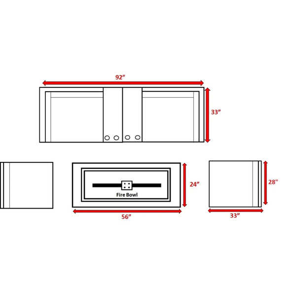 English Elm Outdoor 4-Person Wicker Sofa Set With Fire Pit & Plush Cushions – Fully Assembled For Instant Enjoyment! B120S00251