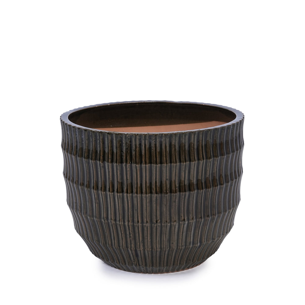 English Elm Set of 4 Fluted Ceramic Flowerpot with Hand-Glazed Finish, High-Temp Fired Durable Planters for Patio W3273P321575